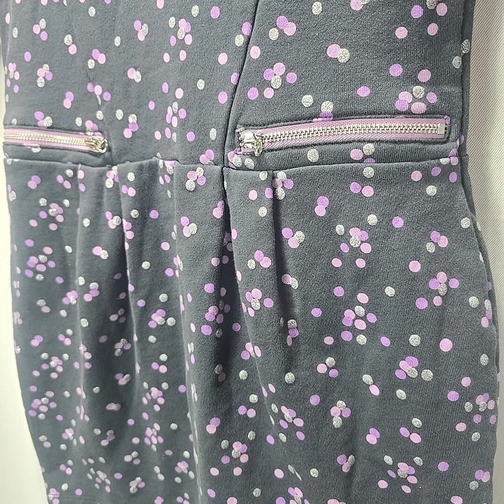 Gymboree Sweatshirt‎ Dress Kids 12 Gray Purple Polka Dot Sparkle Zipper Detail